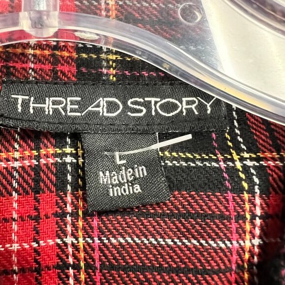 Thread Story Women's Plaid Button Up Top High Side Slits Red/Multi Size Large - Picture 8 of 9